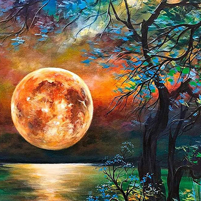 Vollmond mit Baum|Diamond Painting