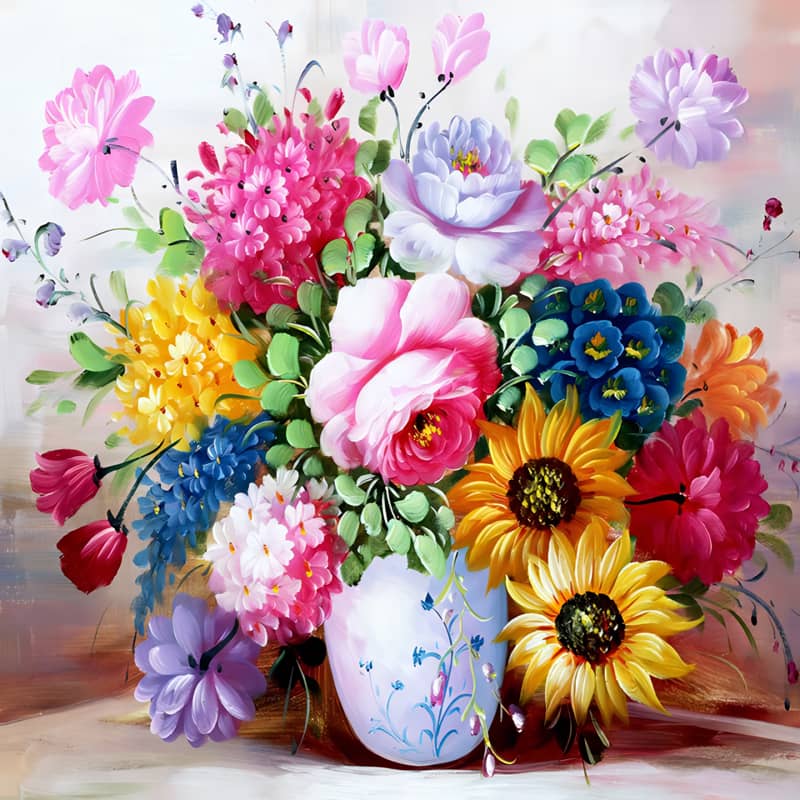 Mehrfarbige Blumen in Vase|Diamond Painting