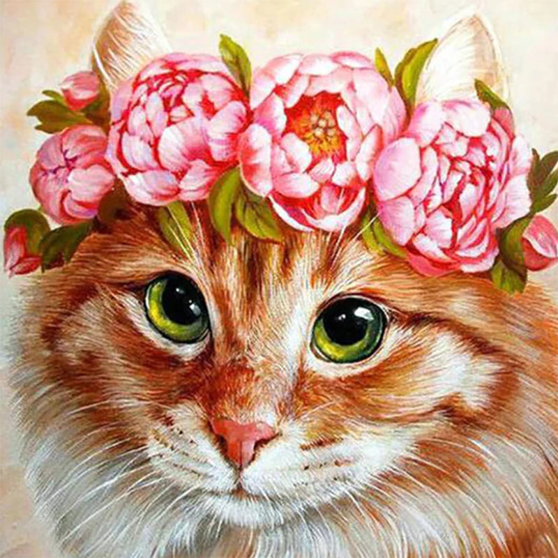 Rosa Kranz auf einer Katze|Diamond Painting