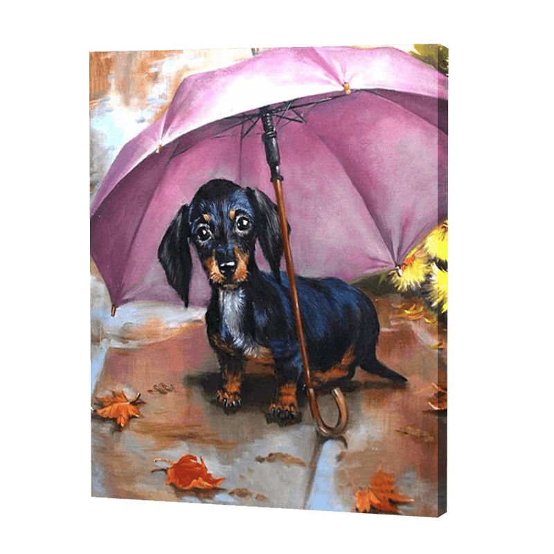 Hund in einem Regenschirm|Diamond Painting