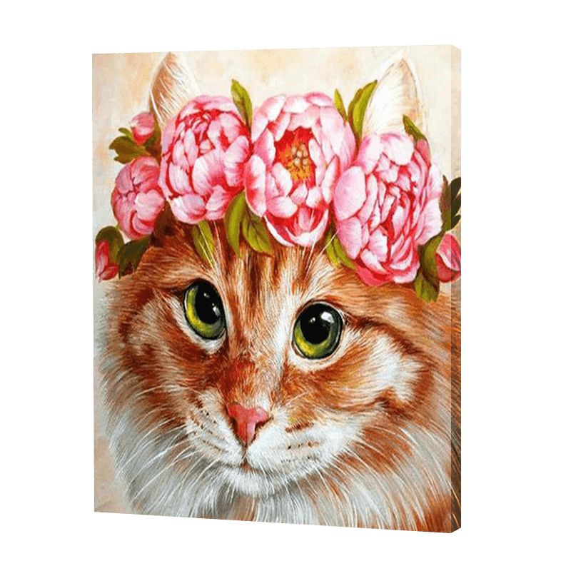 Rosa Kranz auf einer Katze|Diamond Painting