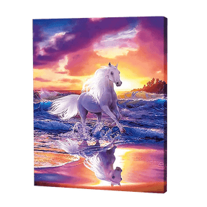 Weißes Pferd am Strand|Diamond Painting