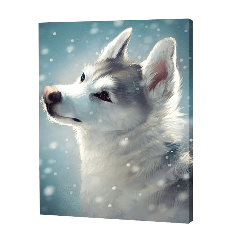 Weißer Wolf im Schnee|Diamond Painting