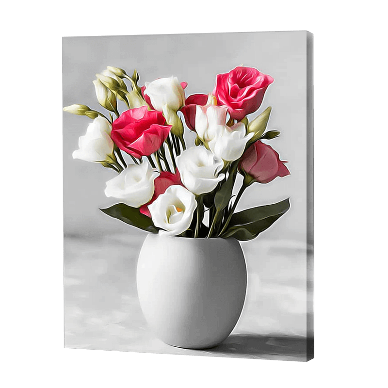 Weiße und rosa Rosen in einem Vsae|Diamond Painting
